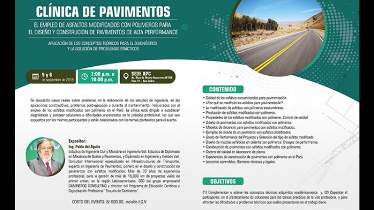 Evento «Clínica de Pavimentos: Empleo de asfaltos modificados para el diseño y construcción de pavimentos»