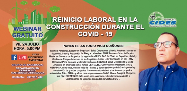 Seminario Gratuito «Reinicio Laboral en la Construcción durante el COVID-19» – CIDES – EDUCA