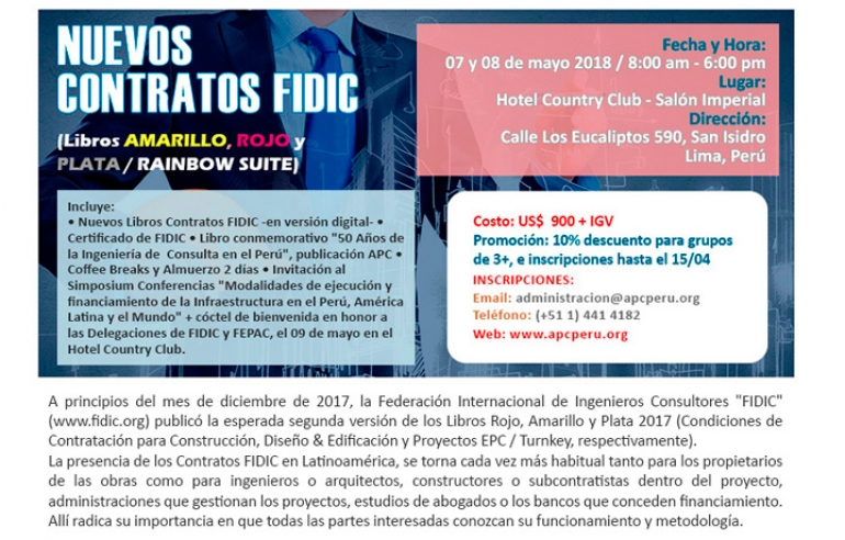 DICTADO DEL CURSO NUEVOS CONTRATOS FIDIC 7 – 8 mayo 2018